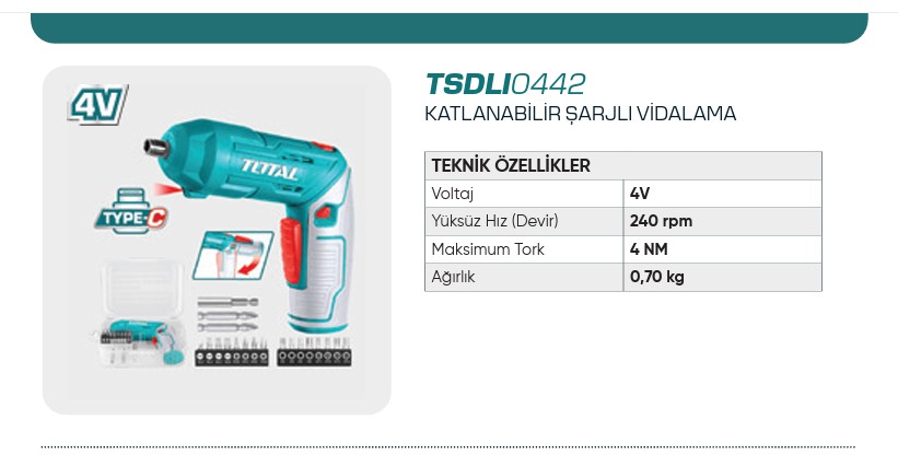 Katlanabilir Şarjlı Vidalama - TSDLI0442