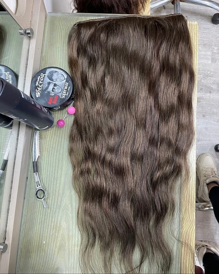 50cm 105gr Gerçek Saç Yarımay Küllü Kumral