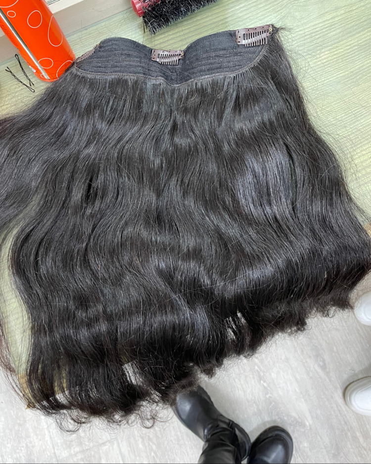 65cm 130gr Gerçek Saç Yarımay Koyu Kestane