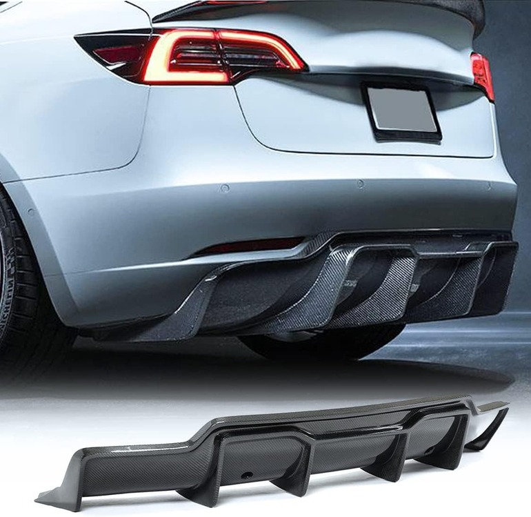 Tesla Model Y Arka Tampon Spoyleri, Arka Difüzör, Siyah Mat Karbon