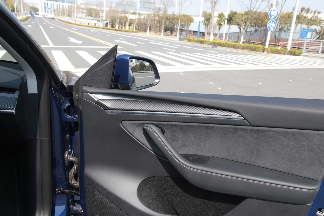 Tesla Model Y Ön Kapı Dekoratif Siyah Mat Karbon Kaplama 2'Lİ SET