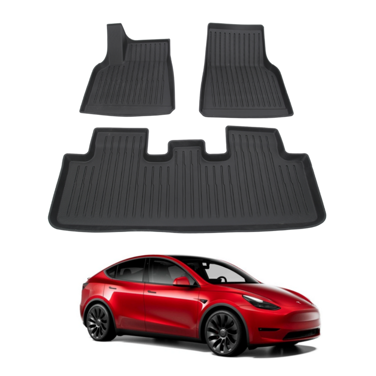 Tesla Model Y Kauçuk Paspas Takımı Ön ve Arka Set Olarak Pirinç Desenli, Siyah Renk