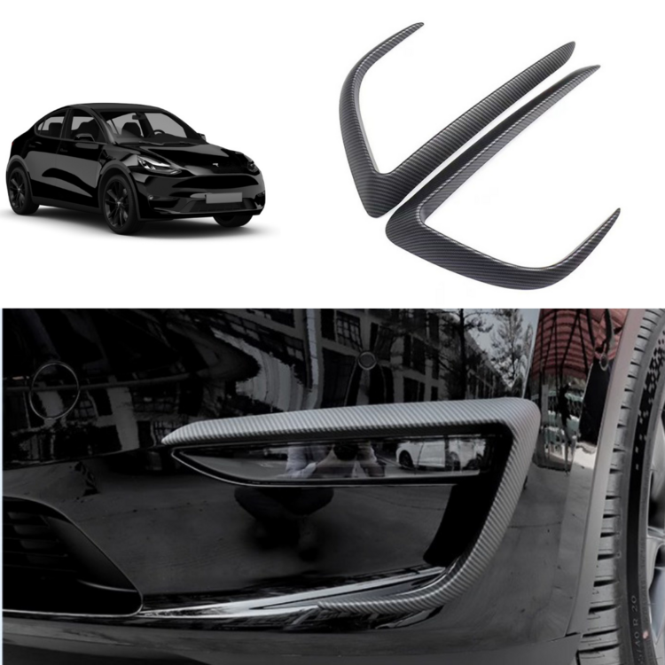 Tesla Model Y Ön Sis Lambası Kaşı Karbon Kaplama, 2 Adet Set Olarak, Mat Siyah Renk