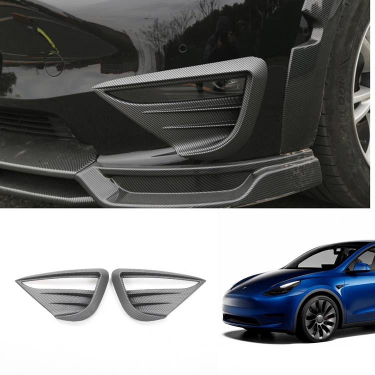 Tesla Model Y Ön Sis Lambası Kaşı Geniş Tip Karbon Kaplama, 2 Adet Set Olarak, Mat Siyah