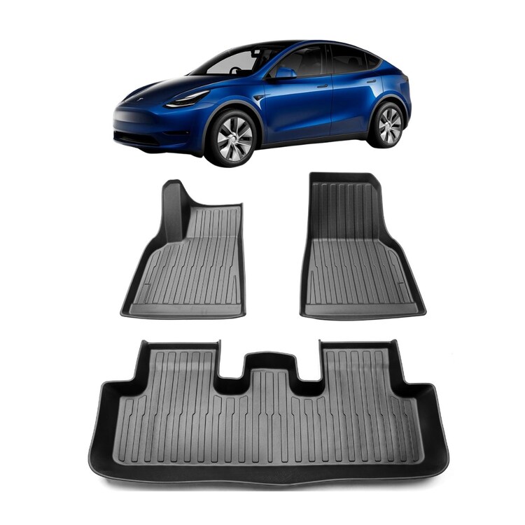Tesla Model Y Paspas Takımı Ön ve Arka Set Olarak Kabartma Desenli, Siyah Renk