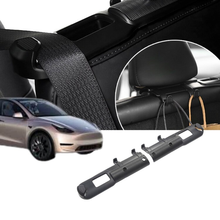 Tesla Model Y / Model 3 Ön Koltuk Emniyet Kemeri Tutucusu ve Asma Aparatı,2 Adet Set, Siyah Renk