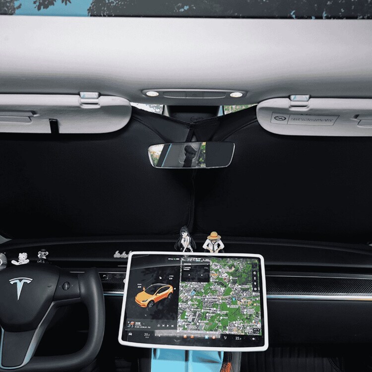 Tesla Model Y UV Korumalı Ön Cam İçin Güneşlik Perdesi, Siyah Renk