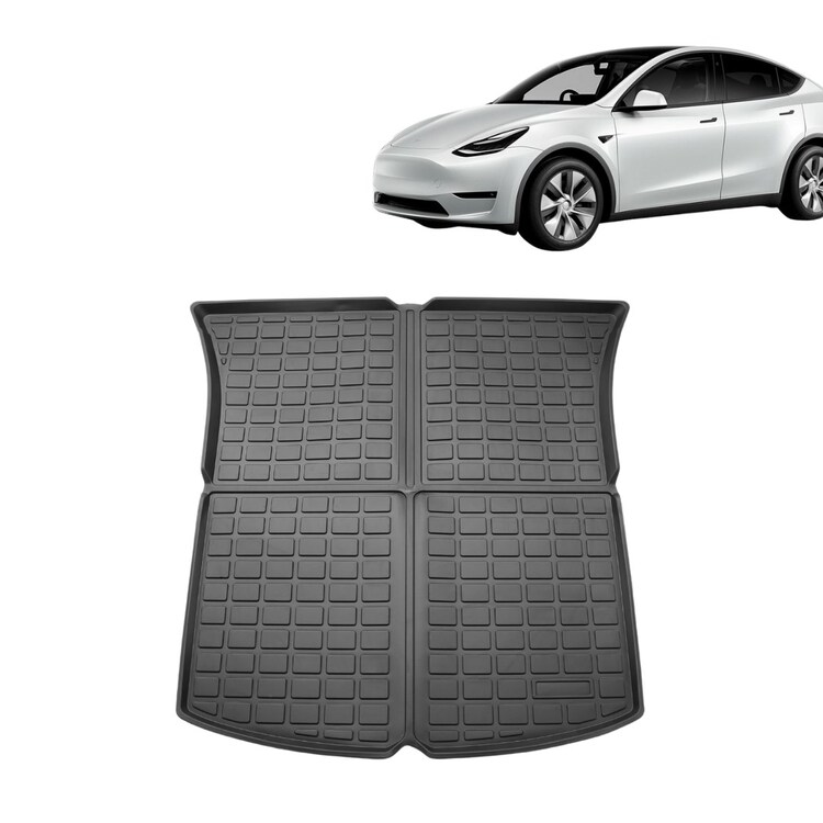 Tesla Model Y Arka Bagaj Havuzlu Kauçuk Paspası, Üst Kısım, Kabartma Desenli, Siyah Renk