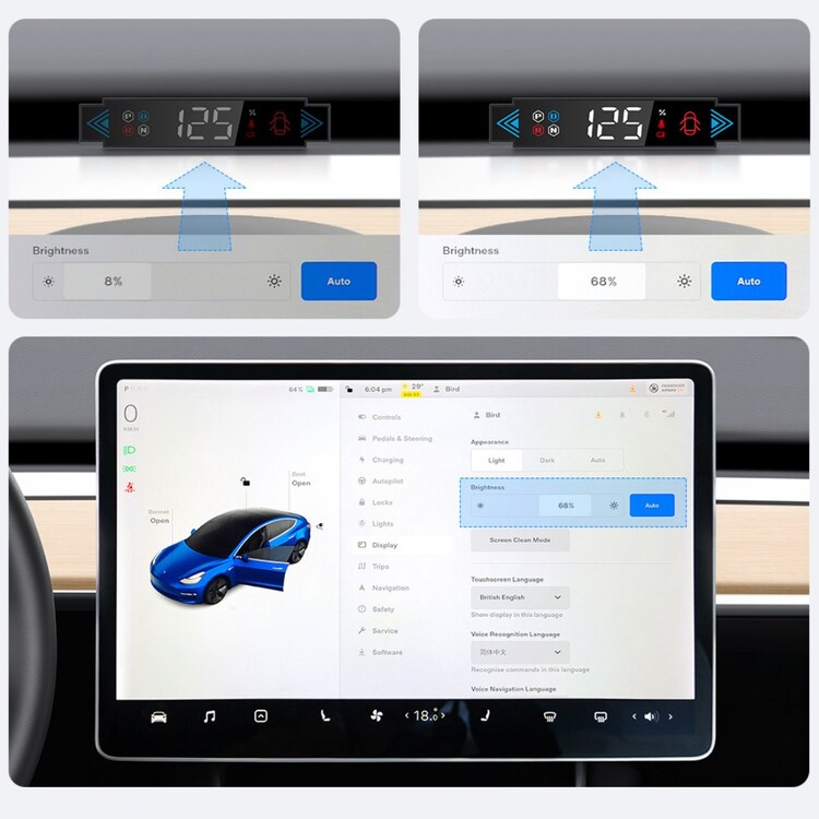 Tesla Model Y/Model 3 Çoklu Fonksiyonu Gösteren Havalandırmaya Takılan Ekran Göstergesi,SİYAH