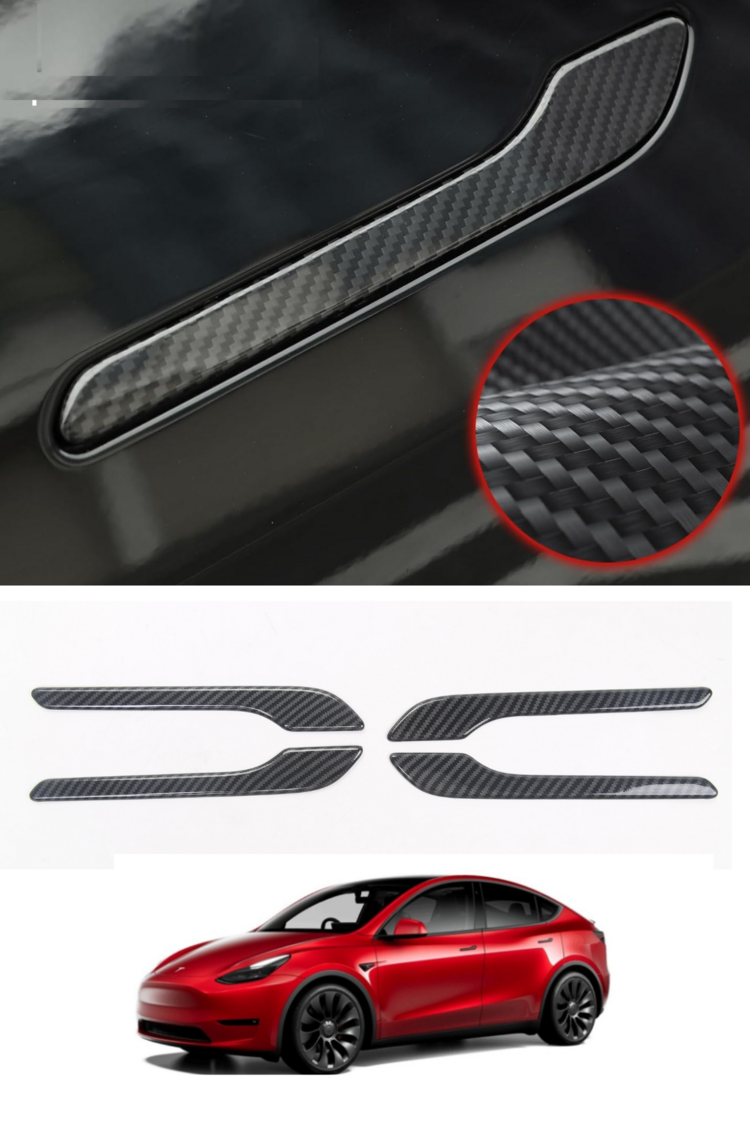 Tesla Model Y / Model 3 Kapı Açma Kolu Karbon Kaplama, 4 Adet Set Olarak, Mat Siyah Renk