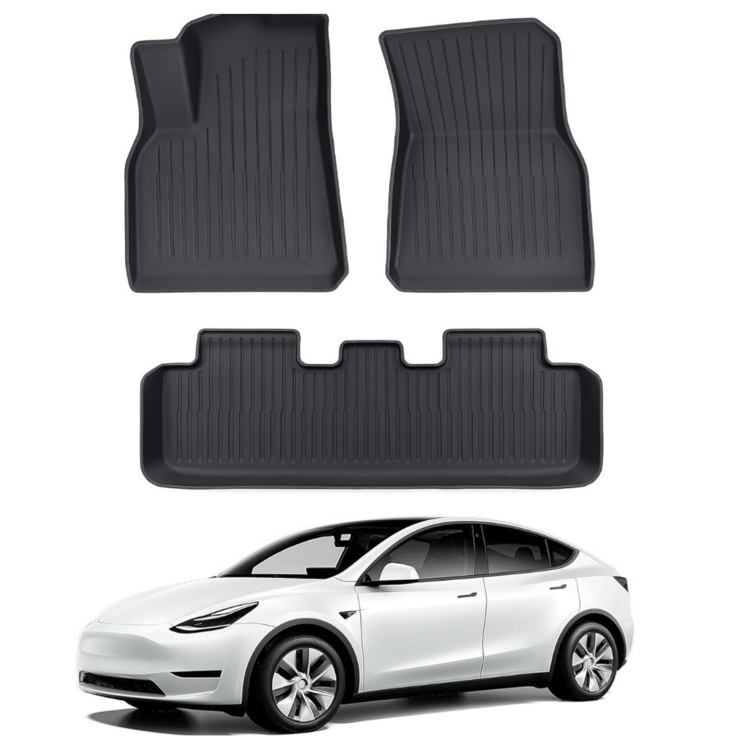 Tesla Model Y Paspas Takımı Ön ve Arka Set Olarak Çizgili Desenli, Siyah Renk