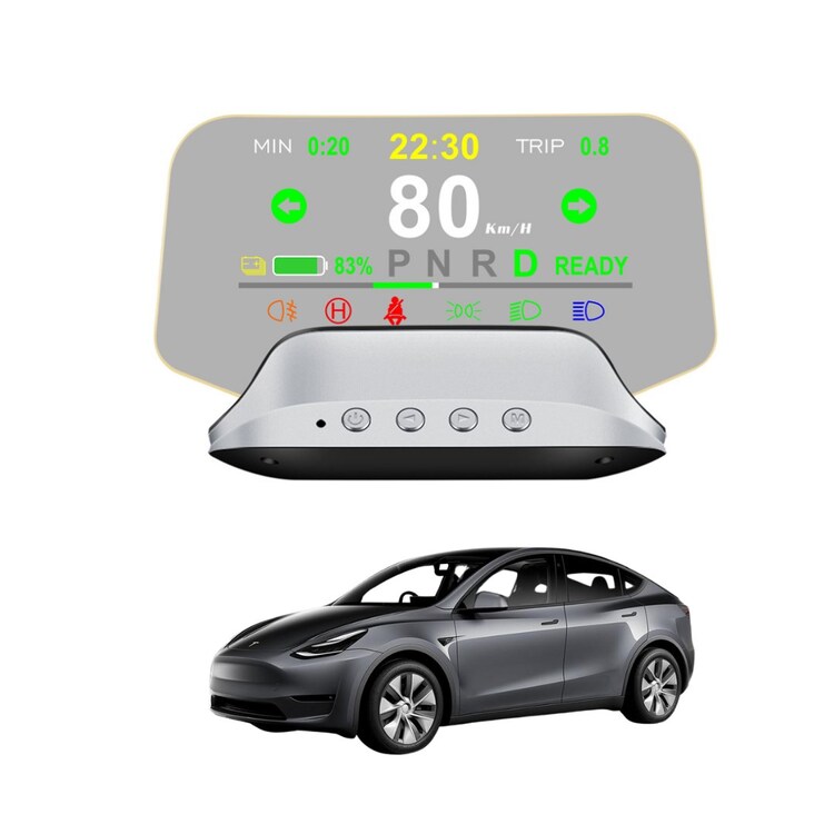 Tesla Model Y Model 3 Çoklu Fonksiyonları Gösteren Çift Sistemli Ekran Göstergesi, HUD, GRİ