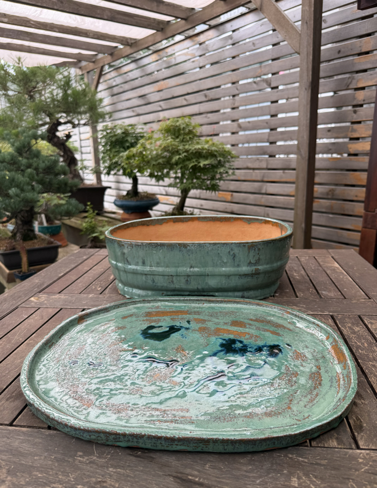 Büyük boy Altlıklı Sırlı Stoneware Bonsai Saksısı 45 cm