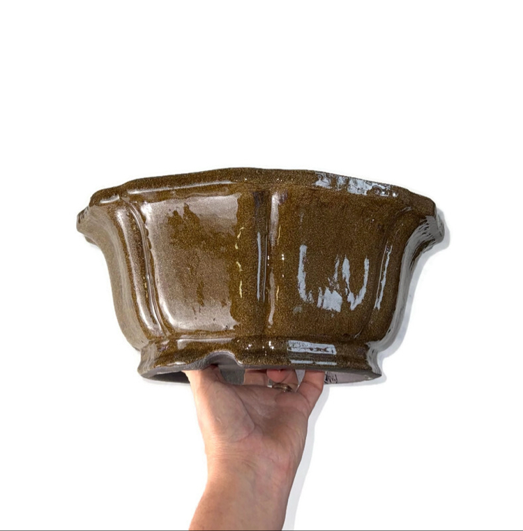 Yuvarlak Lotus Model Sırlı Seramik Bonsai Saksısı