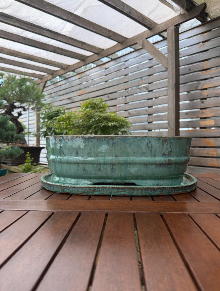Büyük boy Altlıklı Sırlı Stoneware Bonsai Saksısı 45 cm