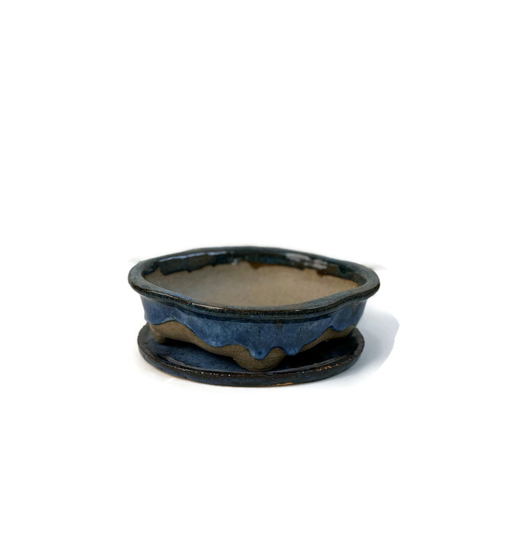 Altlıklı Sırlı Stoneware Seramik Bonsai Saksısı