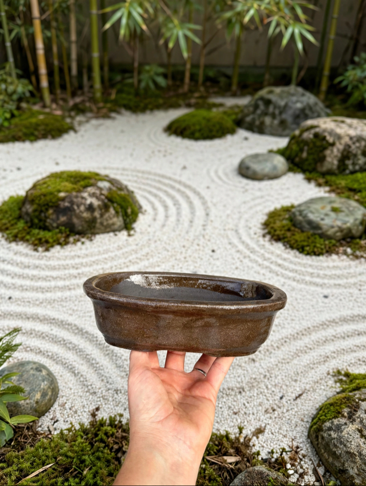 Altlıklı Stoneware Sırlı Seramik Bonsai Saksısı 20 cm
