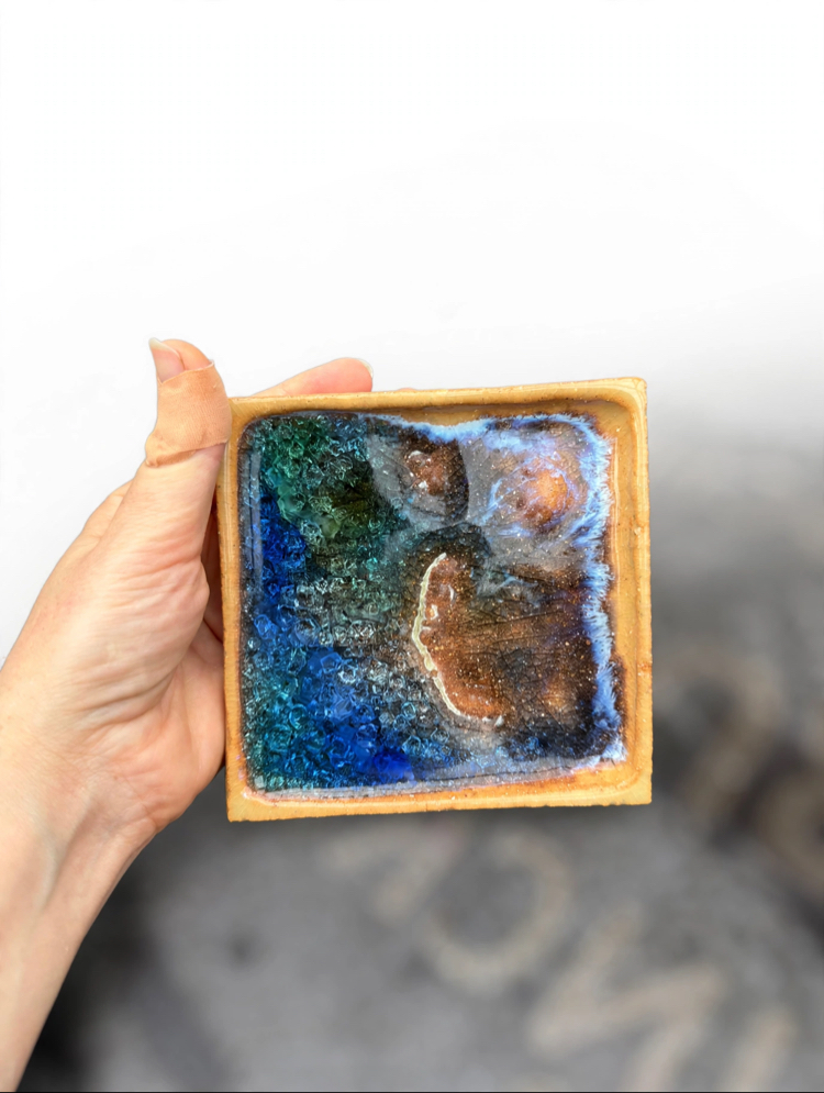 İkili Cam Detaylı Stoneware Seramik Tabak