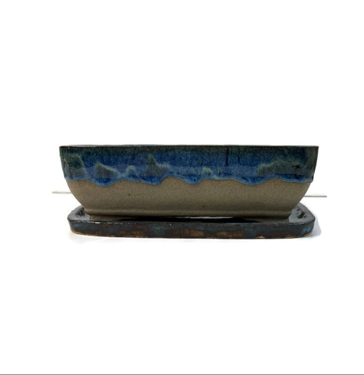 Altlıklı Sırlı Stoneware Seramik Bonsai Saksısı 24 cm