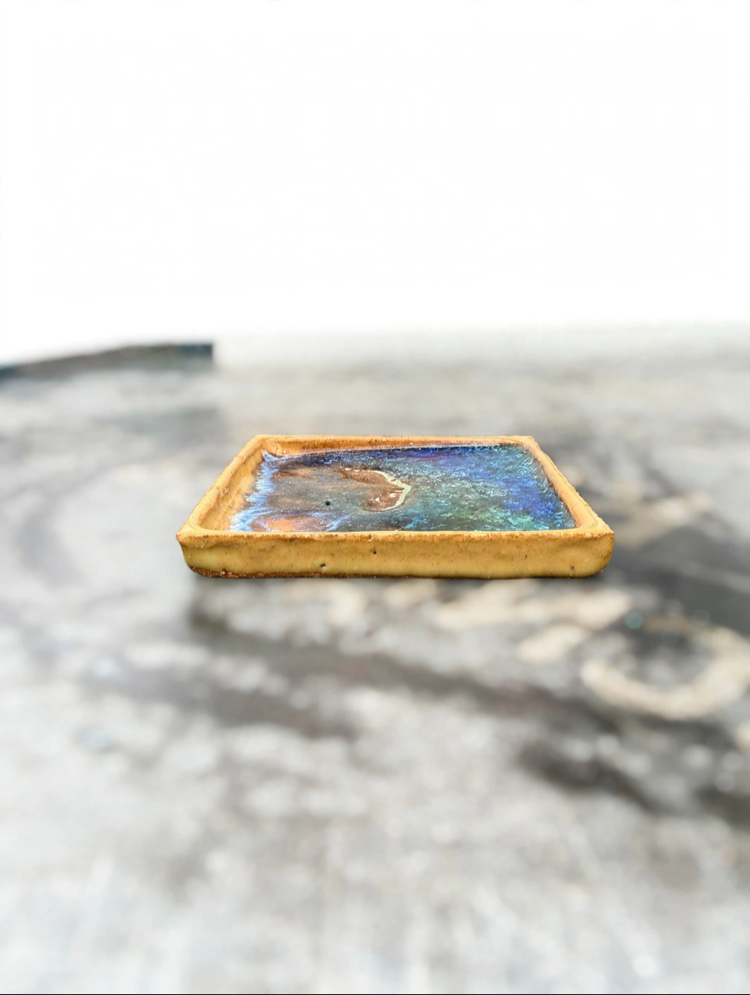 İkili Cam Detaylı Stoneware Seramik Tabak