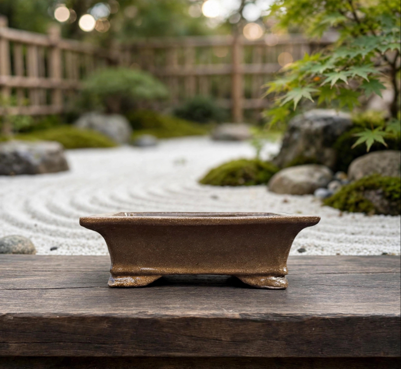 Stoneware Sırlı Seramik Bonsai saksısı 17 cm