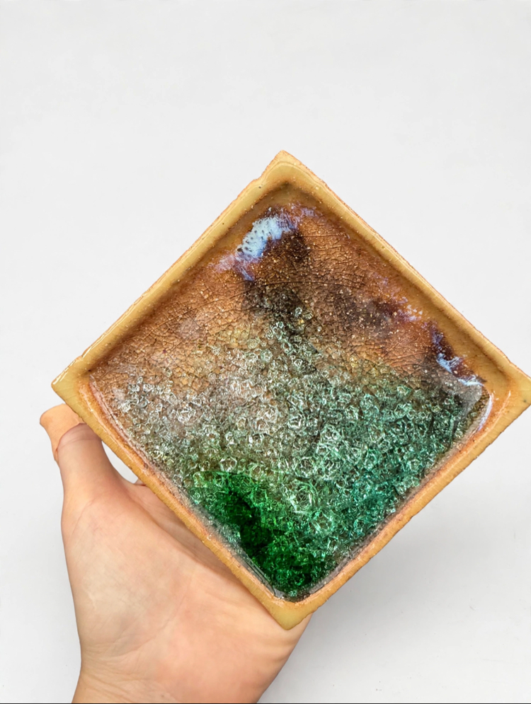 İkili Cam Detaylı Stoneware Seramik Tabak