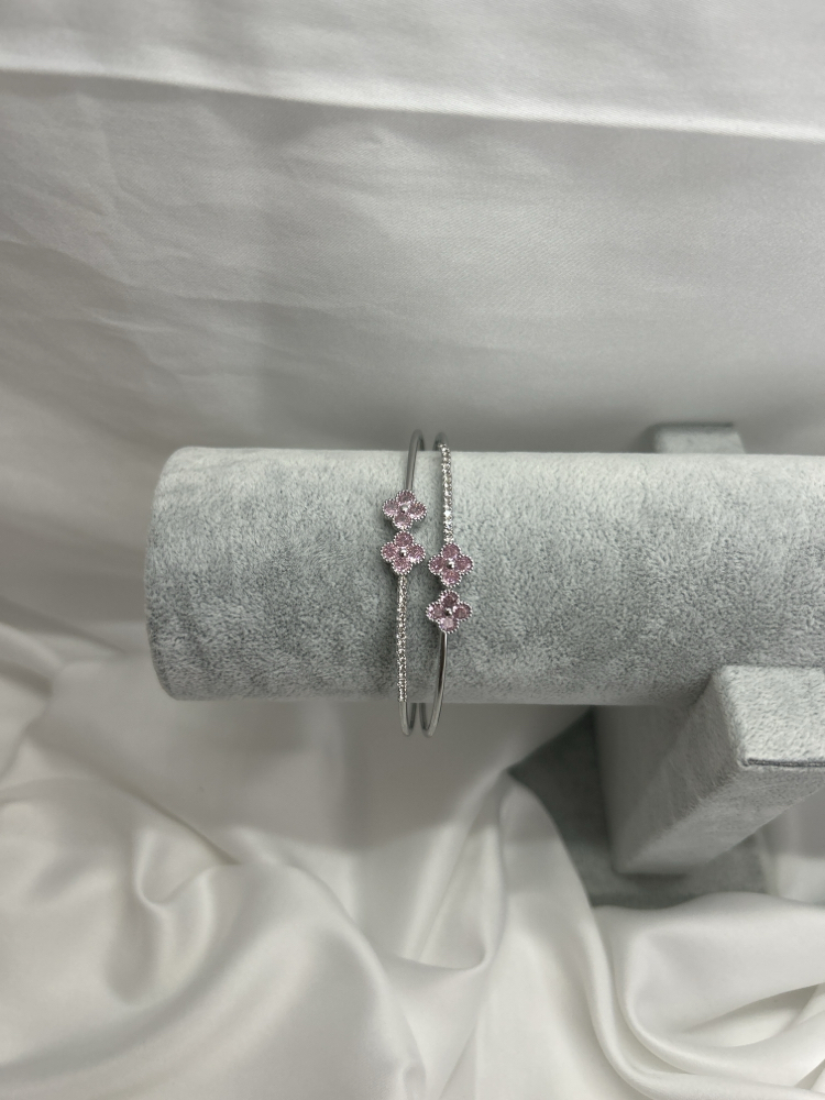 Çelik silver pembe yonca kelepçe bileklik