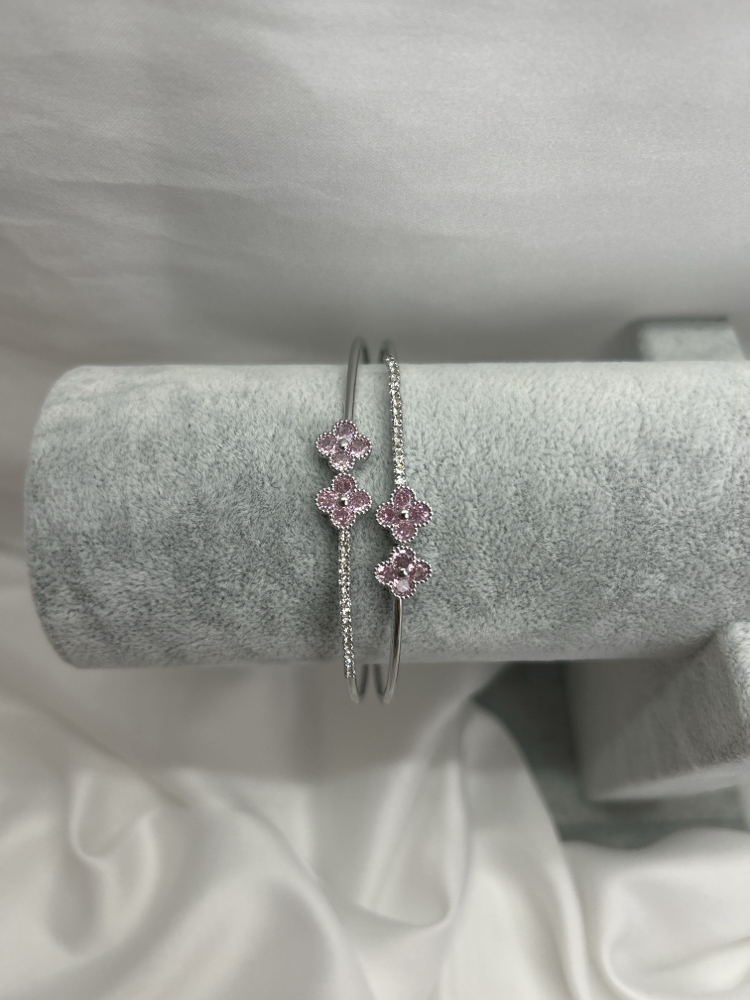 Çelik silver pembe yonca kelepçe bileklik