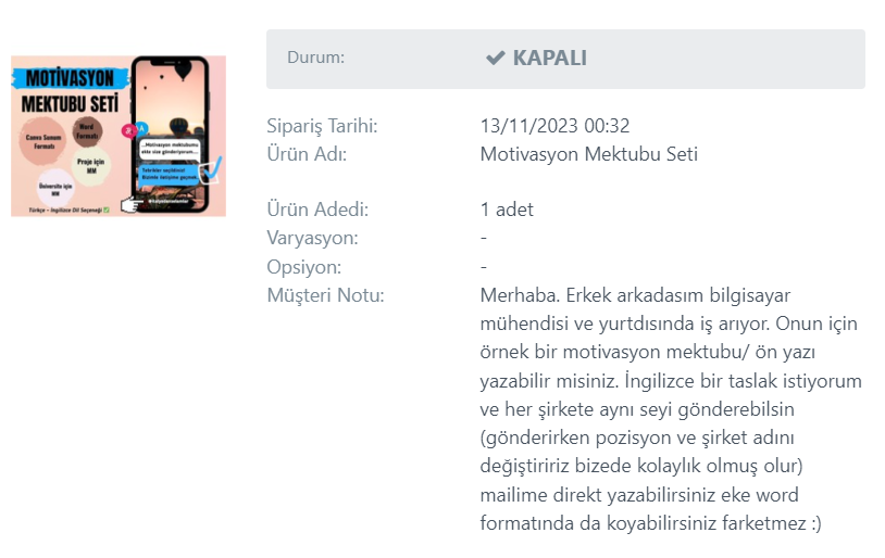 Motivasyon Mektubu Seti