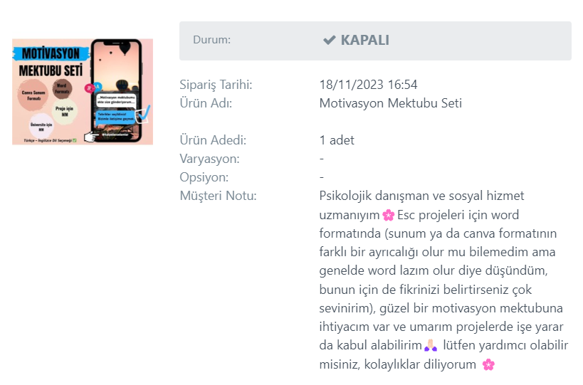 Motivasyon Mektubu Seti