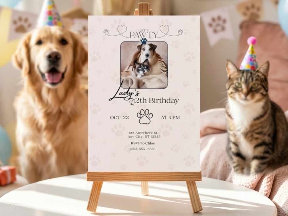 Let's Pawty! - Evcil Hayvan Doğum Günü Davetiyesi