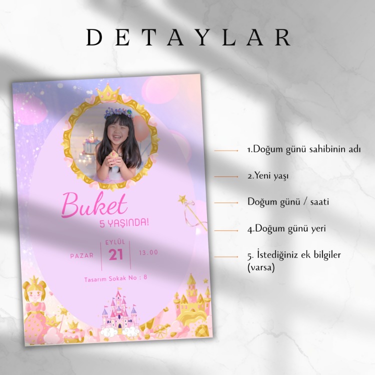 Prenses Temalı Doğum Günü Davetiyesi - Fairy Tale