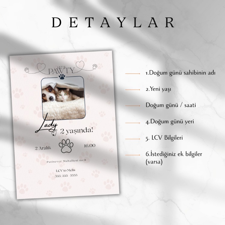 Let's Pawty! - Evcil Hayvan Doğum Günü Davetiyesi