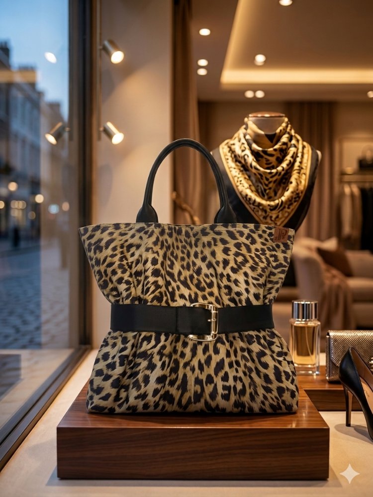 Yeşil leopar kumaş, XL el çantası
