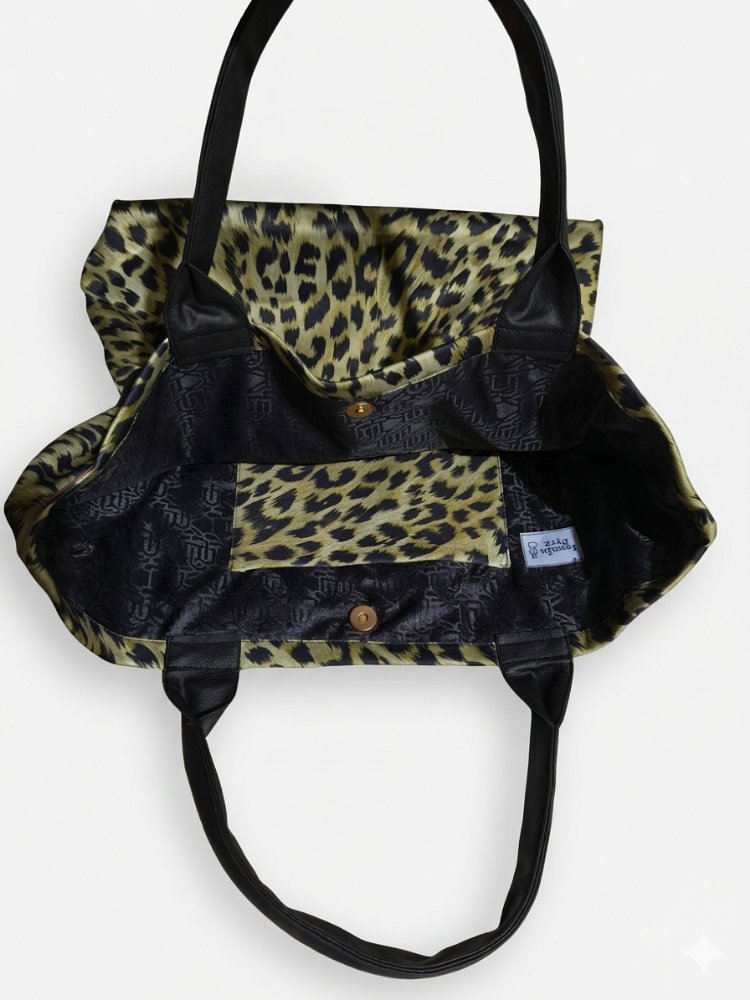Yeşil leopar kumaş, XL el çantası