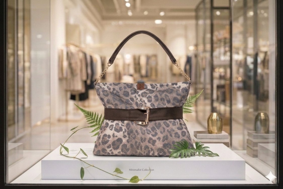 Denim, leopar kumaş omuz çantası