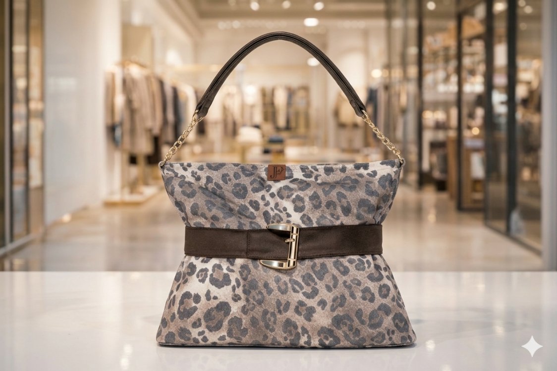 Denim, leopar kumaş omuz çantası