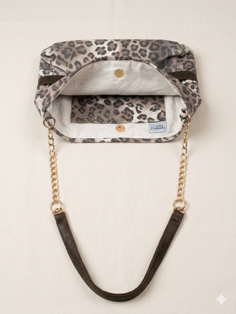 Denim, leopar kumaş omuz çantası
