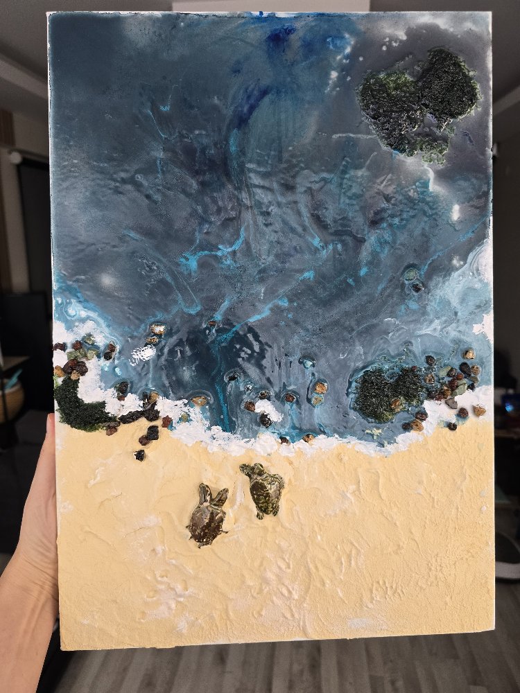 Epoksi Dokulu Deniz Manzarası – Orijinal El Yapımı Tablo (35x50 cm)