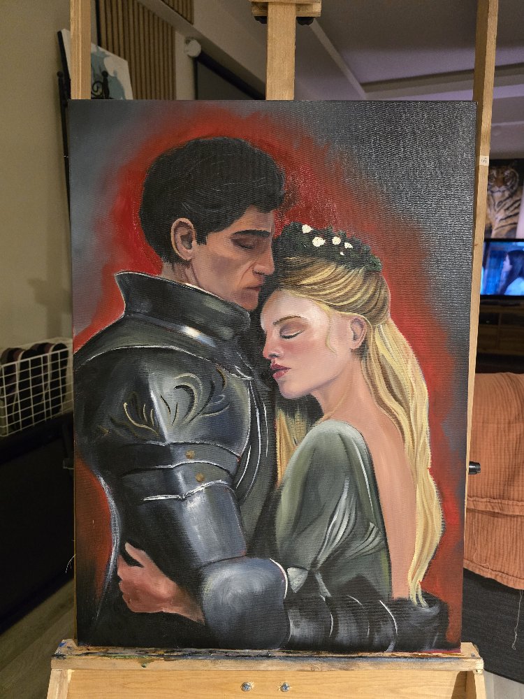 Fireheart – Birbirine Sarılmış Şövalye ve Kadın | Yağlı Boya Tablo 50x70 cm
