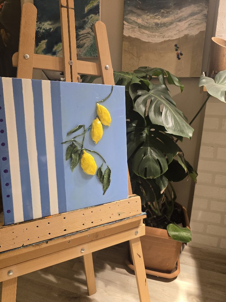 “Limon Dalı” – 40×40 Seramik & Akrilik Üzeri Epoksi Tablo