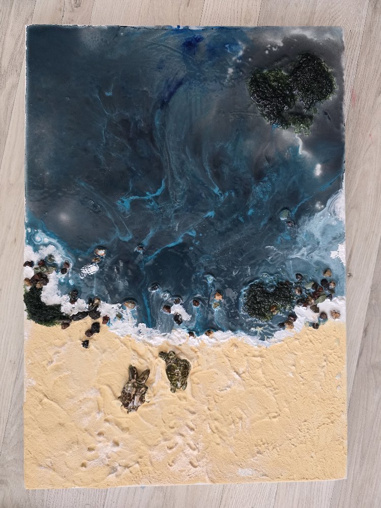 Epoksi Dokulu Deniz Manzarası – Orijinal El Yapımı Tablo (35x50 cm)
