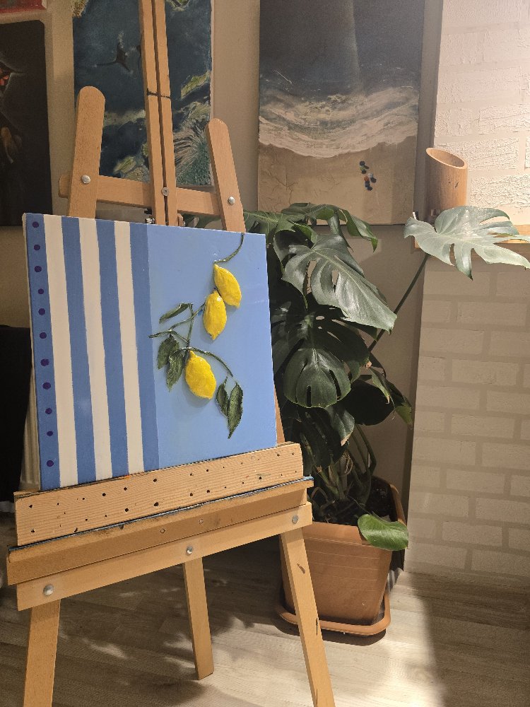 “Limon Dalı” – 40×40 Seramik & Akrilik Üzeri Epoksi Tablo