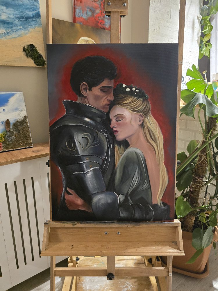 Fireheart – Birbirine Sarılmış Şövalye ve Kadın | Yağlı Boya Tablo 50x70 cm
