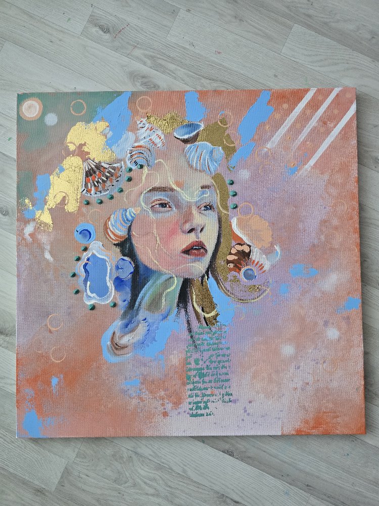 Onun hazinesi— Akrilik, Rolyef ve Altın Varak Tablo | 60×60 cm | Orijinal El Yapımı Sanat