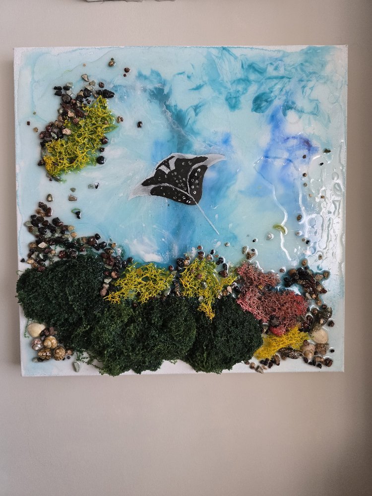 Okyanusun Kalbi II – Karma Teknik, 40×40 cm Tuval Üzerine Özgün Eser