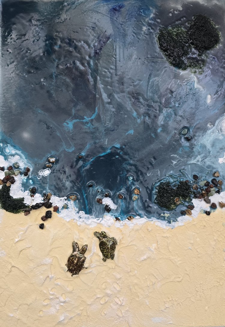 Epoksi Dokulu Deniz Manzarası – Orijinal El Yapımı Tablo (35x50 cm)