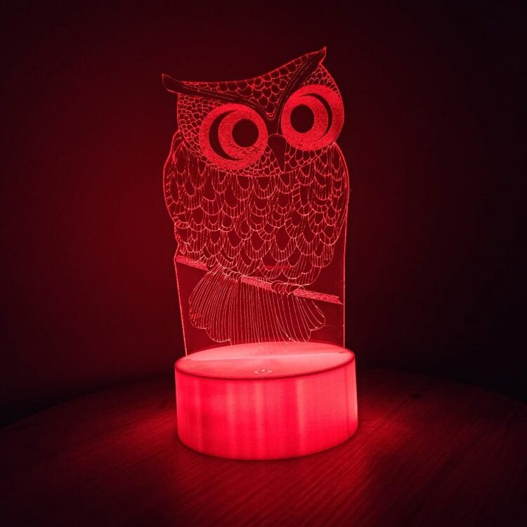 JetJest Baykuş Temalı 3D İllüzyon Akrilik RGB Gece Lambası