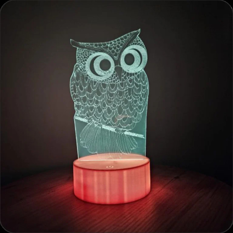 JetJest Baykuş Temalı 3D İllüzyon Akrilik RGB Gece Lambası