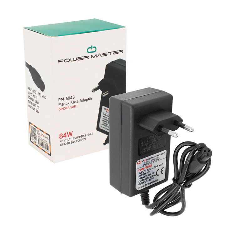 elektrikli scooter ginger şarj cihazı 42V 2 Amper 84W 3 pinli cincır priz tip r1c4 m6043